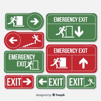 Exit sign collection in flat design