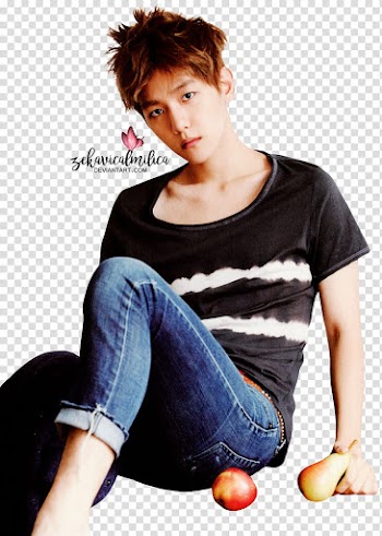 EXO Baekhyun Die Jungs, sitting man beside fruits transparent background PNG clipart