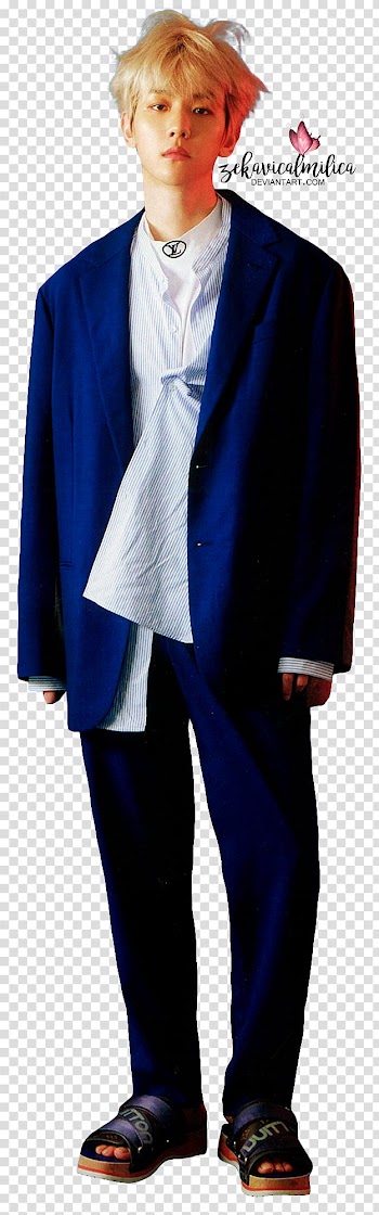EXO Baekhyun Lined, standing man wearing blue and white suit transparent background PNG clipart