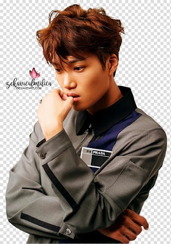 EXO Kai Lined, man in gray jacket holding his lips transparent background PNG clipart