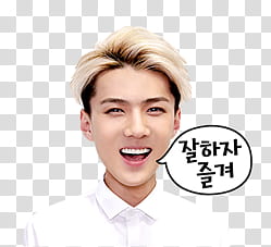EXO Line Sticker, smiling man wearing white dress shirt transparent background PNG clipart