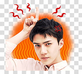 EXO LINE STICKERS, black-haired man pointing on top transparent background PNG clipart