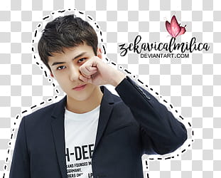 EXO LINE Stickers, man holding right fist over cheek transparent background PNG clipart