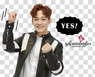 EXO LINE Stickers, man in black leather zip-up jacket transparent background PNG clipart