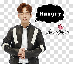EXO LINE Stickers, man in black leather zip-up jacket transparent background PNG clipart