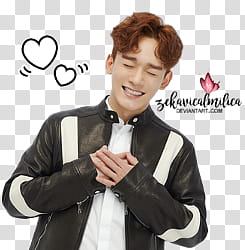 EXO LINE Stickers, smiling man in black and white leather jacket transparent background PNG clipart