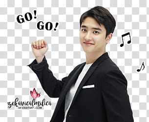 EXO LINE Stickers, smiling man in black blazer transparent background PNG clipart