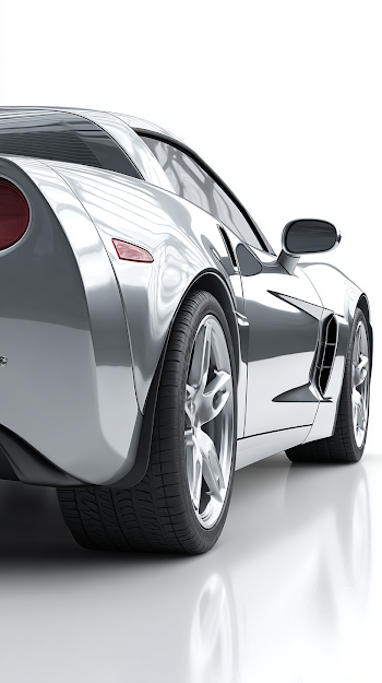 Exotic Silver Sport Car from Rear and Side Angle