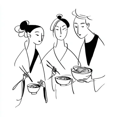Exploring Culinary Delights: Minimalist Line Drawing of Food Enthusiasts