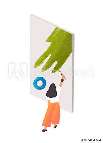 Expressionist artist at work flat vector illustration