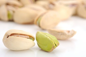 Extreme close-up image of pistachios