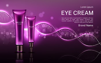 Eye cream cosmetics tubes banner with dna Free Vector