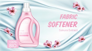 Fabric softener bottle with sakura flower extract Free Vector