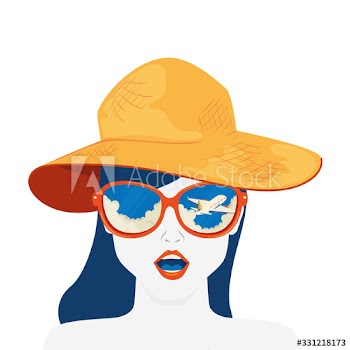face of woman with summer hat and sunglasses design
