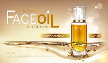 Face oil skin care cosmetics bottle banner Free Vector