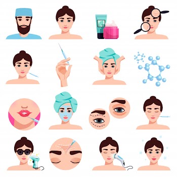 Facial rejuvenation cosmetic treatments collection with mask application, botox injections lips filling procedures isolated Free Vector