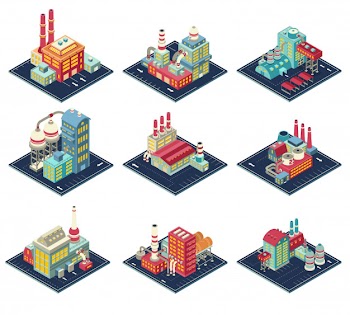 Factories isometric compositions set Free Vector