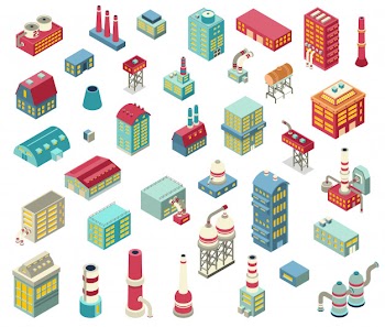 Factory isometric objects set Free Vector