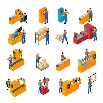 Factory workers icons set Free Vector