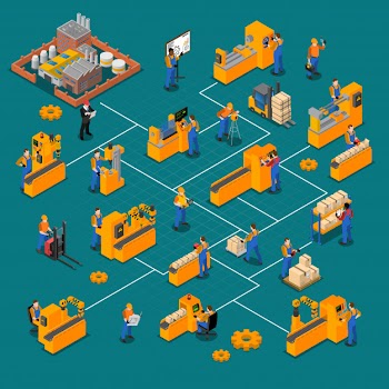 Factory workers isometric composition