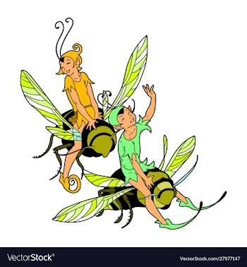 Fairy riding honey bee vector image