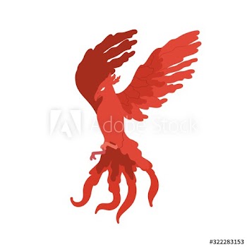 Fairy tale red bird phoenix vector flat illustration