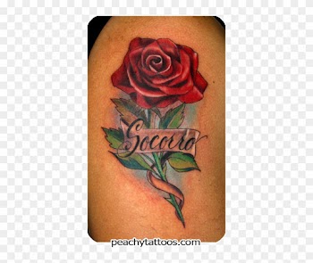 Faith And Mama Banner Nice Red Rose Old School Tattoo - Rose Tattoo Design With Name