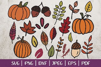 Fall Clip Arts, Fall SVG Cut Files, Leaves and Pumpkins SVG