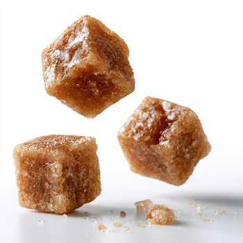Falling Brown Cane Sugar Cubes Isolated on White Background