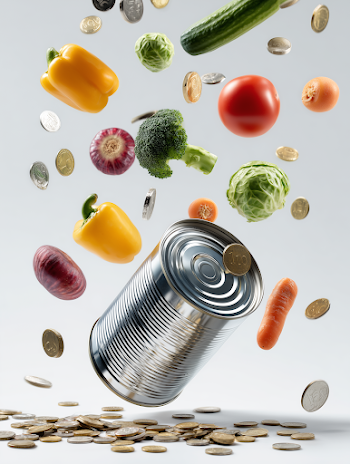 Falling Fruits and Vegetables with Coins and a Tin Can