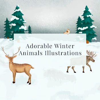 Fallow deer and a moose on a snowy night | Free stock vector - 557537