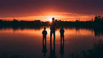 Family Bonding at Sunset: Fishing Silhouette