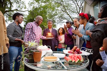 Family celebrating grandmother's birthday
