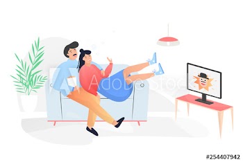Family couple sitting at home on couch