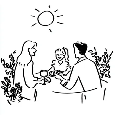 Family Dinner in Moonlight - Line Art Family Dinner in Moonlight - Line Art