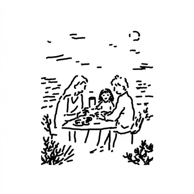 Family Dinner Under the Moonlight - Line Art Family Dinner Under the Moonlight - Line Art