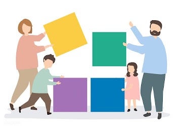 Family holding colorful blocks illustration | Free stock vector - 469880
