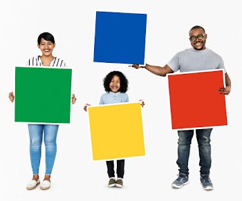 Family holding square cardboards | Free stock psd mockup - 490333