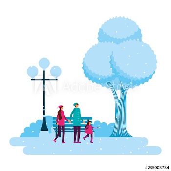 family in the park winter scenery