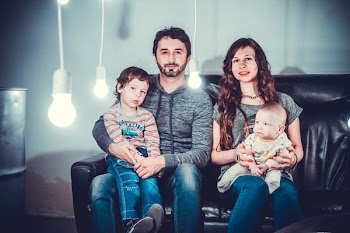 Family Picture on Black Couch