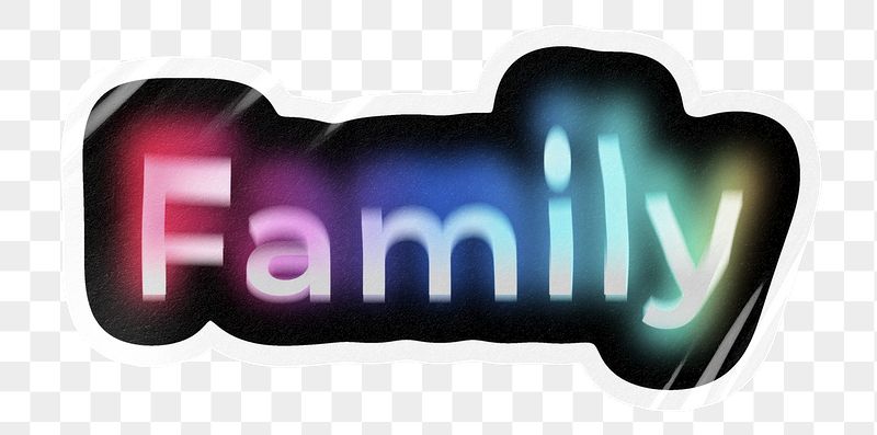 Family png word sticker, neon | Free PNG - rawpixel