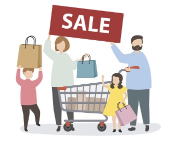 Family shopping with a shopping cart