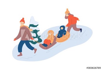 Family sledging fun flat vector illustration
