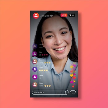 Famous girl making a live stream on instagram Free Vector