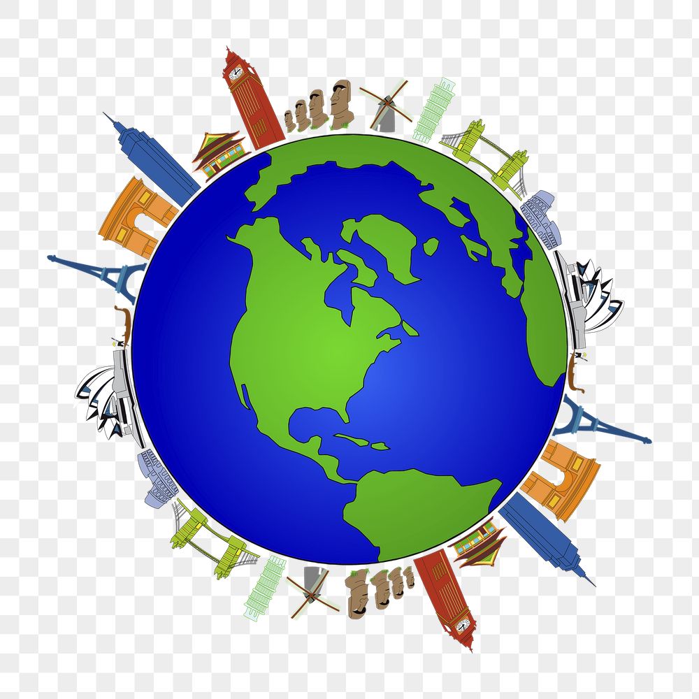 Famous landmarks png sticker, globe | Free PNG - rawpixel
