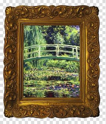Famous Paintings Icons , monet, painting of forest with brown floral frame transparent background PNG clipart