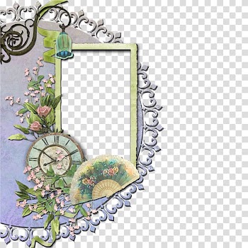 Fan and clock , Pink floral frame transparent background PNG clipart