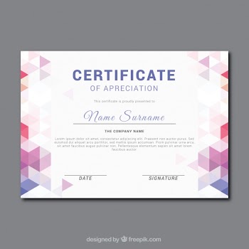 Fantastic certificate of appreciation with color geometric shapes Free Vector