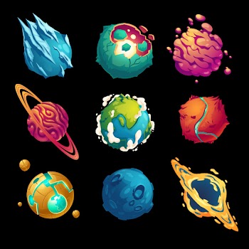 Fantastic planets cartoon galaxy ui game asteroids Free Vector