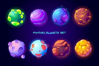 Fantastic space planets for ui galaxy game Free Vector